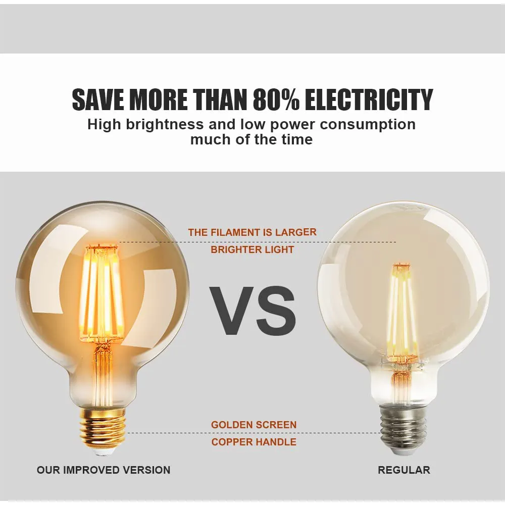2 Pack E27 6W G80 Filament LED Light Bulb - Warm Amber
