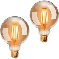 2 Pack E27 6W G80 Filament LED Light Bulb - Warm Amber