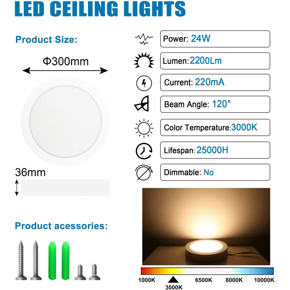 24W Flush Mount LED Ceiling Light - Warm White