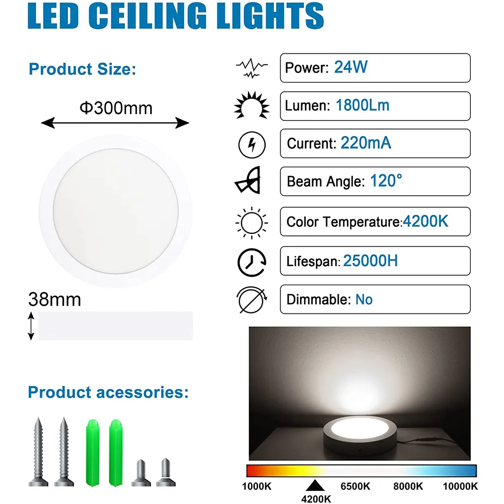 24W Flush Mount LED Ceiling Light - White