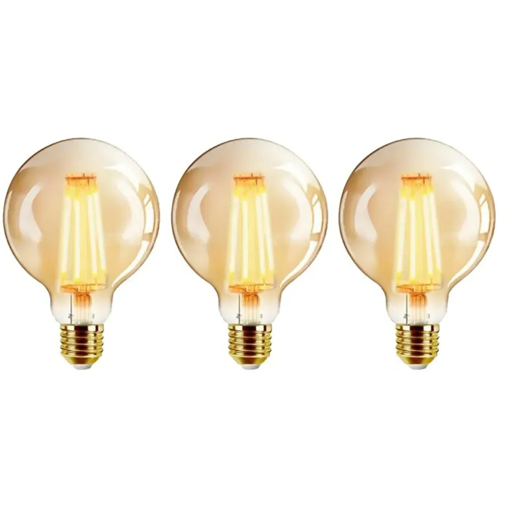 3 Pack E27 6W G125 Ball LED Light Bulb - Yellow