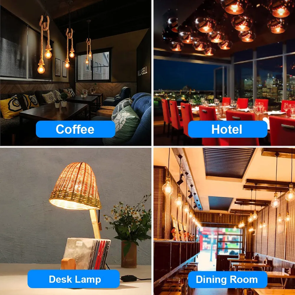 3 Pack E27 6W G80 Filament LED Light Bulb - Warm Amber