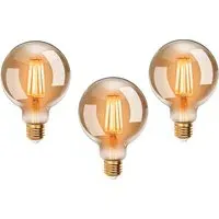 3 Pack E27 6W G80 Filament LED Light Bulb - Warm Amber