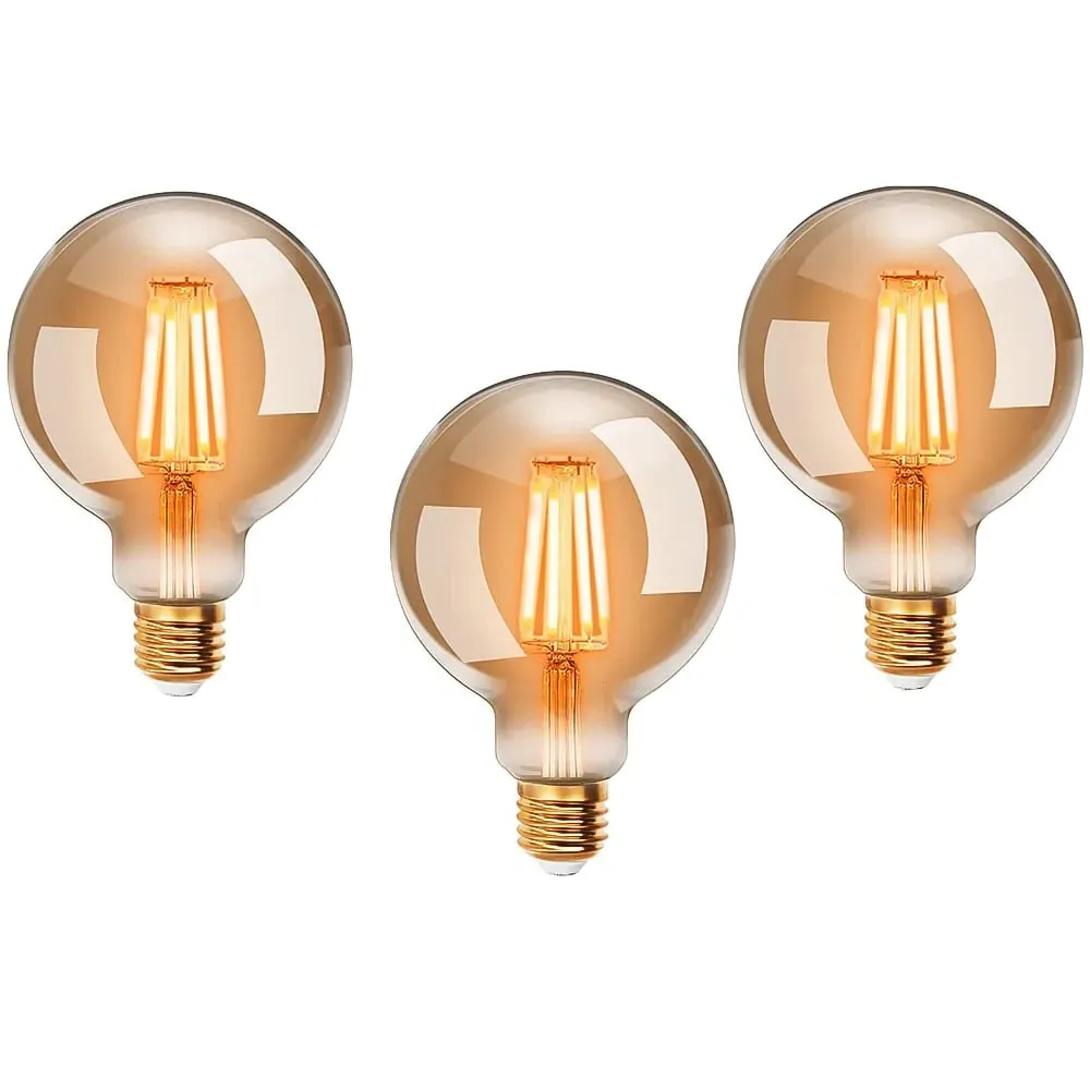 3 Pack E27 6W G80 Filament LED Light Bulb - Warm Amber