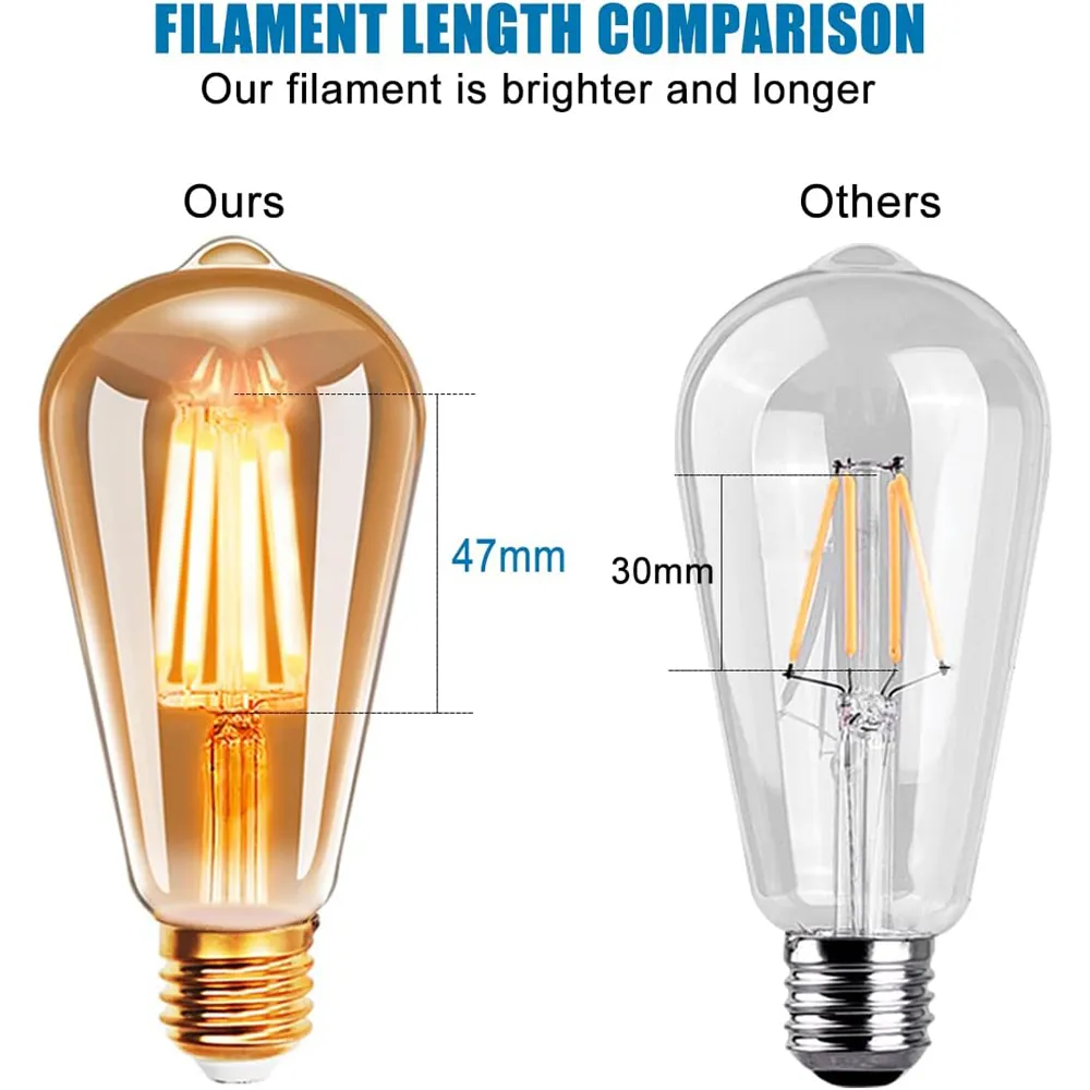 4 Pack 8W Vintage Filament Light Bulb - Yellow