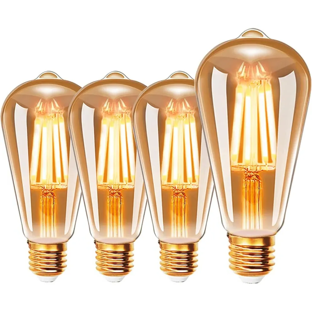 4 Pack 8W Vintage Filament Light Bulb - Yellow