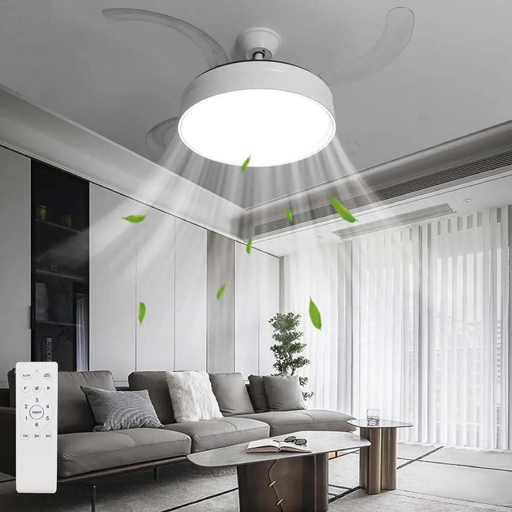 42 Inch Retractable Blades LED Ceiling Fan Light - White