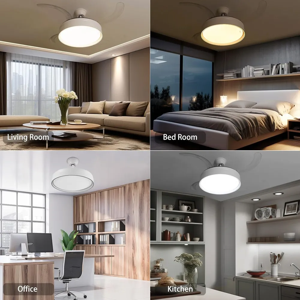 42 Inch Retractable Blades LED Ceiling Fan Light - White