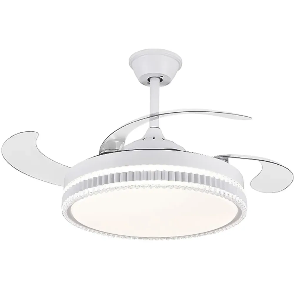 42 Inch Retractable Blades LED Ceiling Fan Light - White