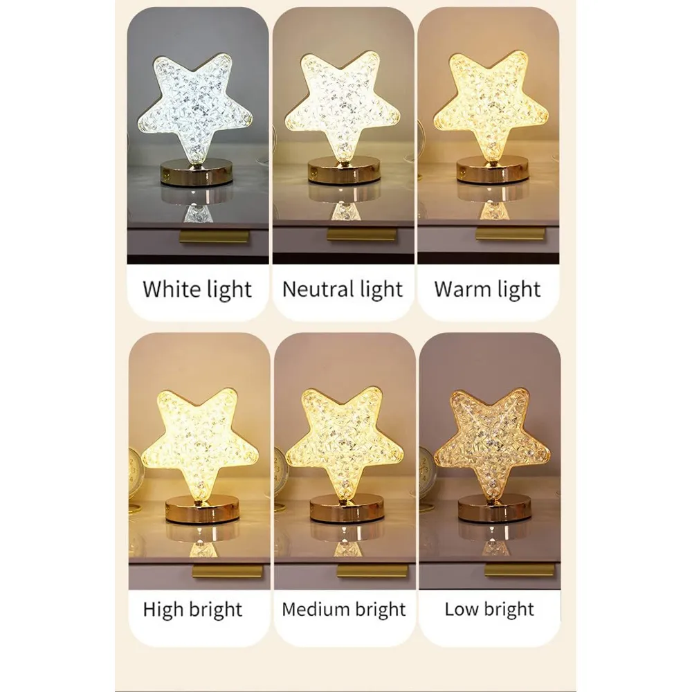 Acrylic Crystal Touch Control Dimmable Cordless Star LED Table Lamp