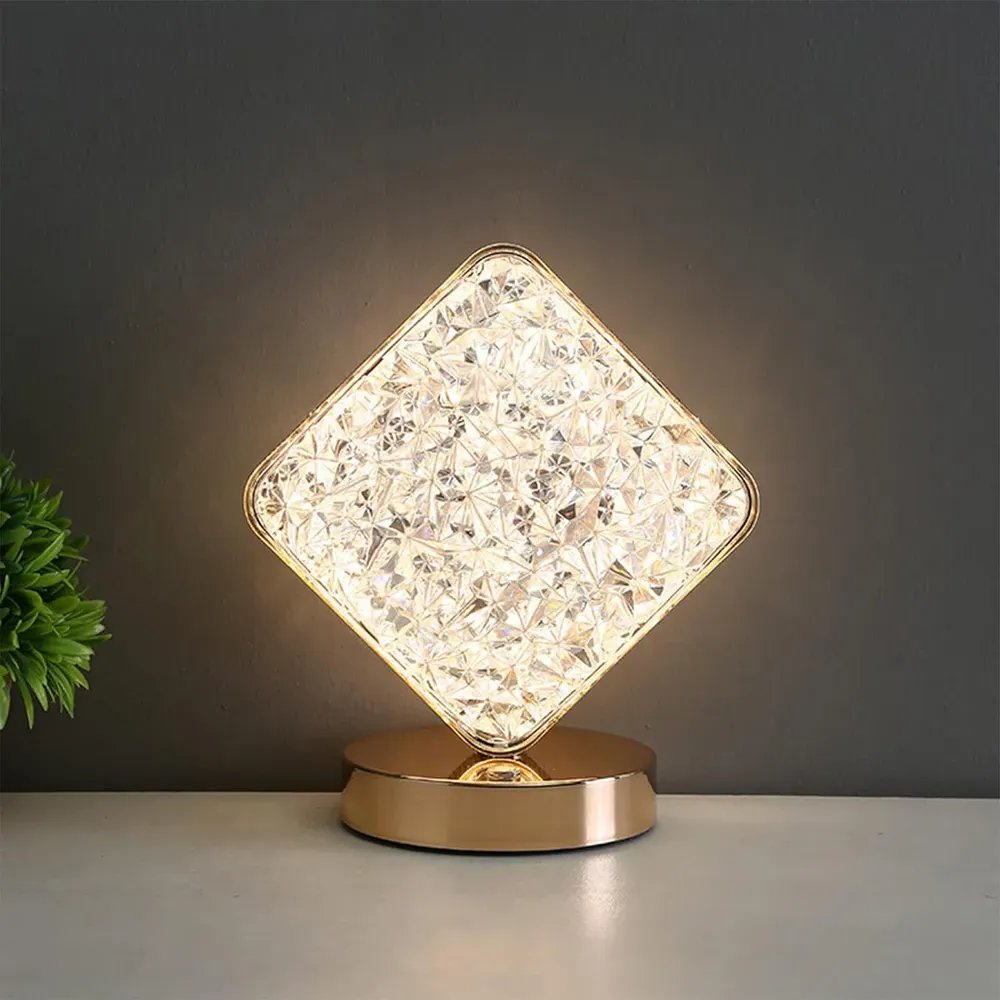 ASL-702 Rhombus Desk Lamp with USB Charging - Gold, Crystal