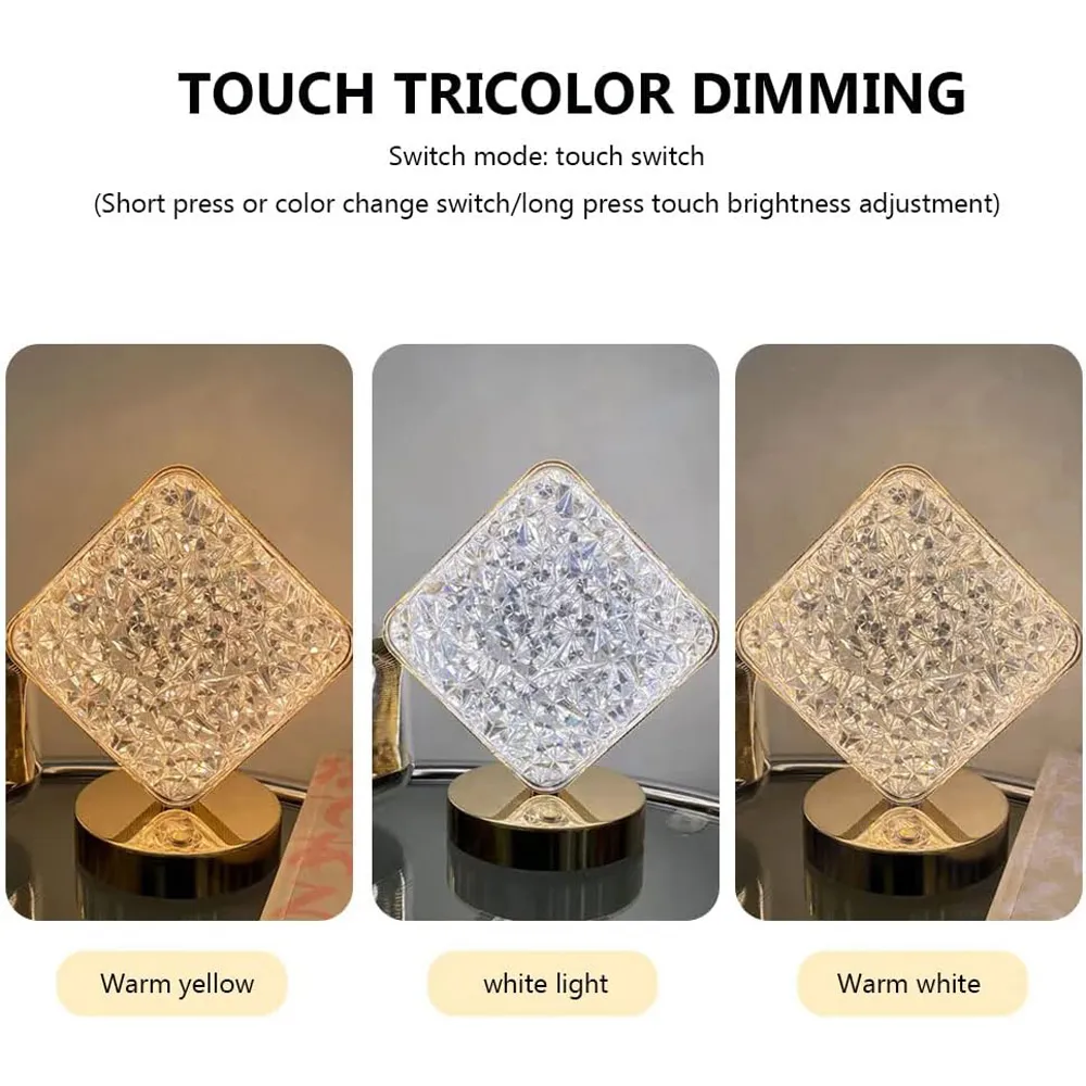 ASL-702 Rhombus Desk Lamp with USB Charging - Gold, Crystal