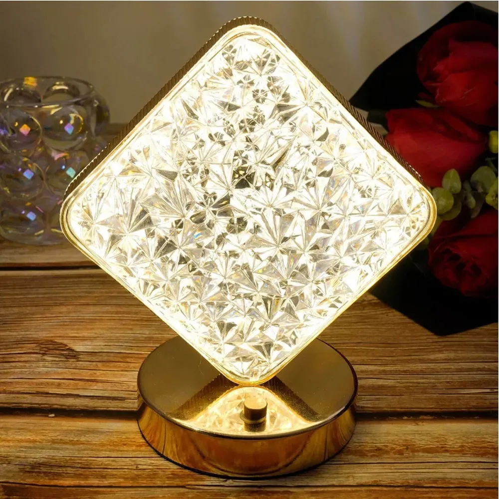 ASL-702 Rhombus Desk Lamp with USB Charging - Gold, Crystal