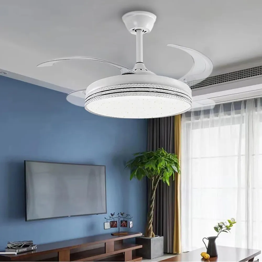 Glitter Edge 42 Inch Retractable Blades LED Ceiling Fan - White