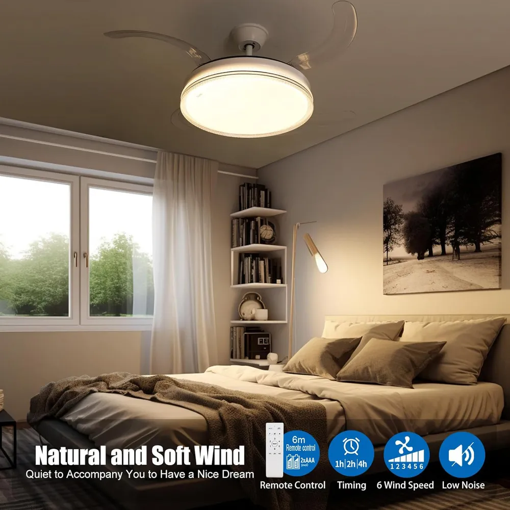 Glitter Edge 42 Inch Retractable Blades LED Ceiling Fan - White