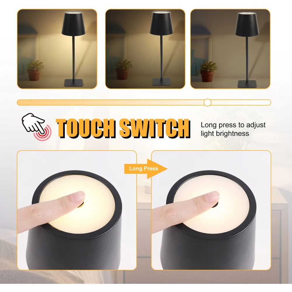 Rechargeable CCT LED Desk Lamp with Touch Dimmer - Black