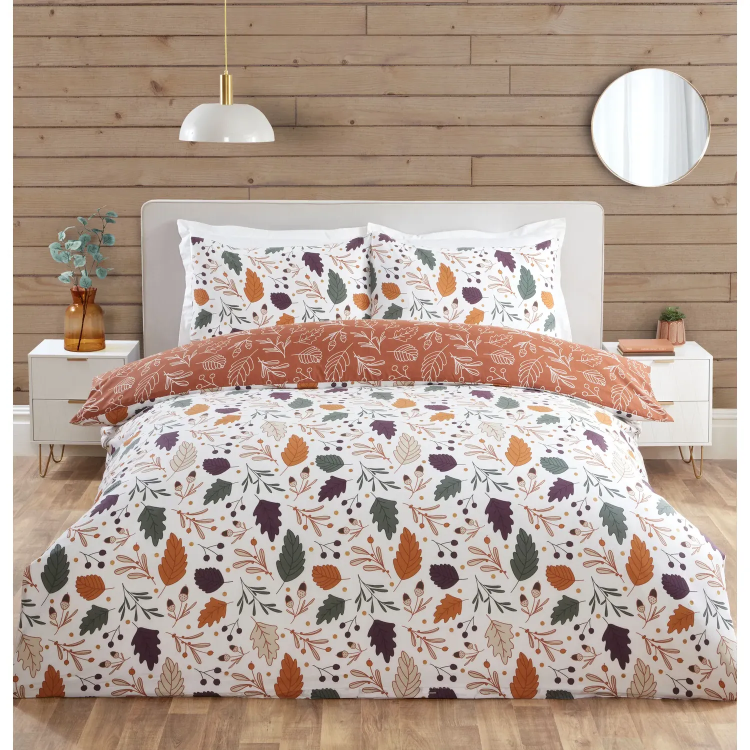 Autumnal Leaves Super King Duvet Cover Set - Rust