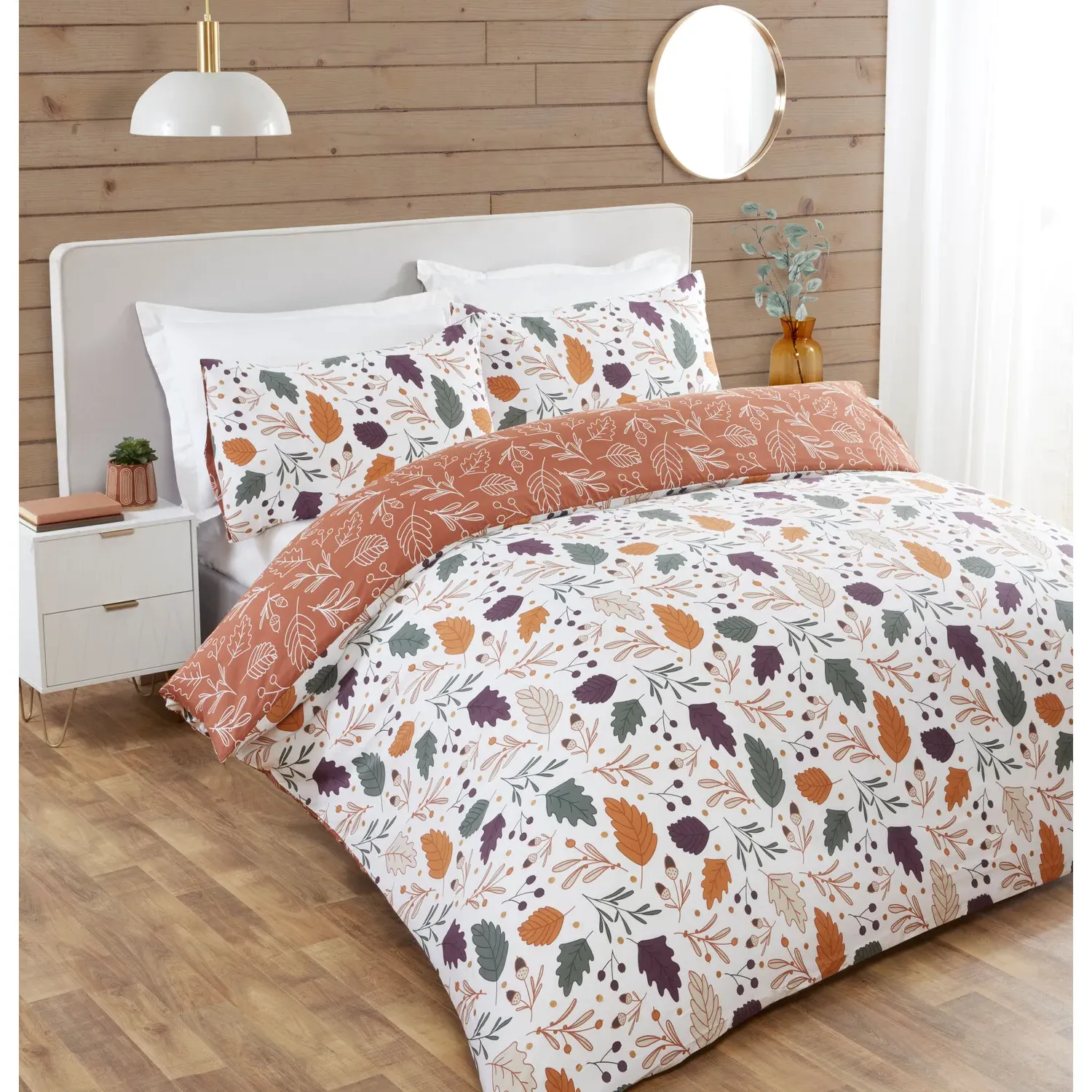 Autumnal Leaves Super King Duvet Cover Set - Rust