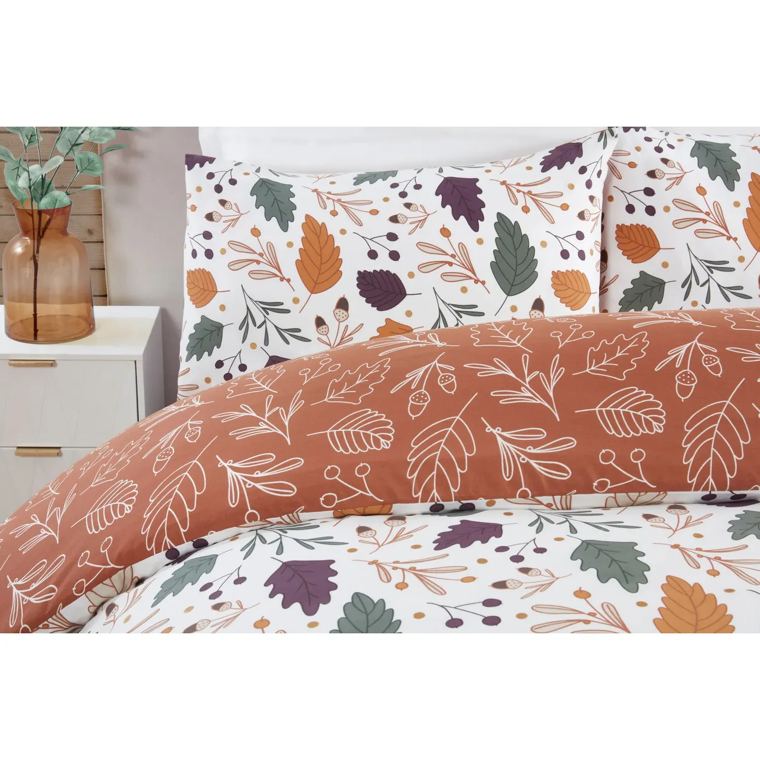 Autumnal Leaves Super King Duvet Cover Set - Rust