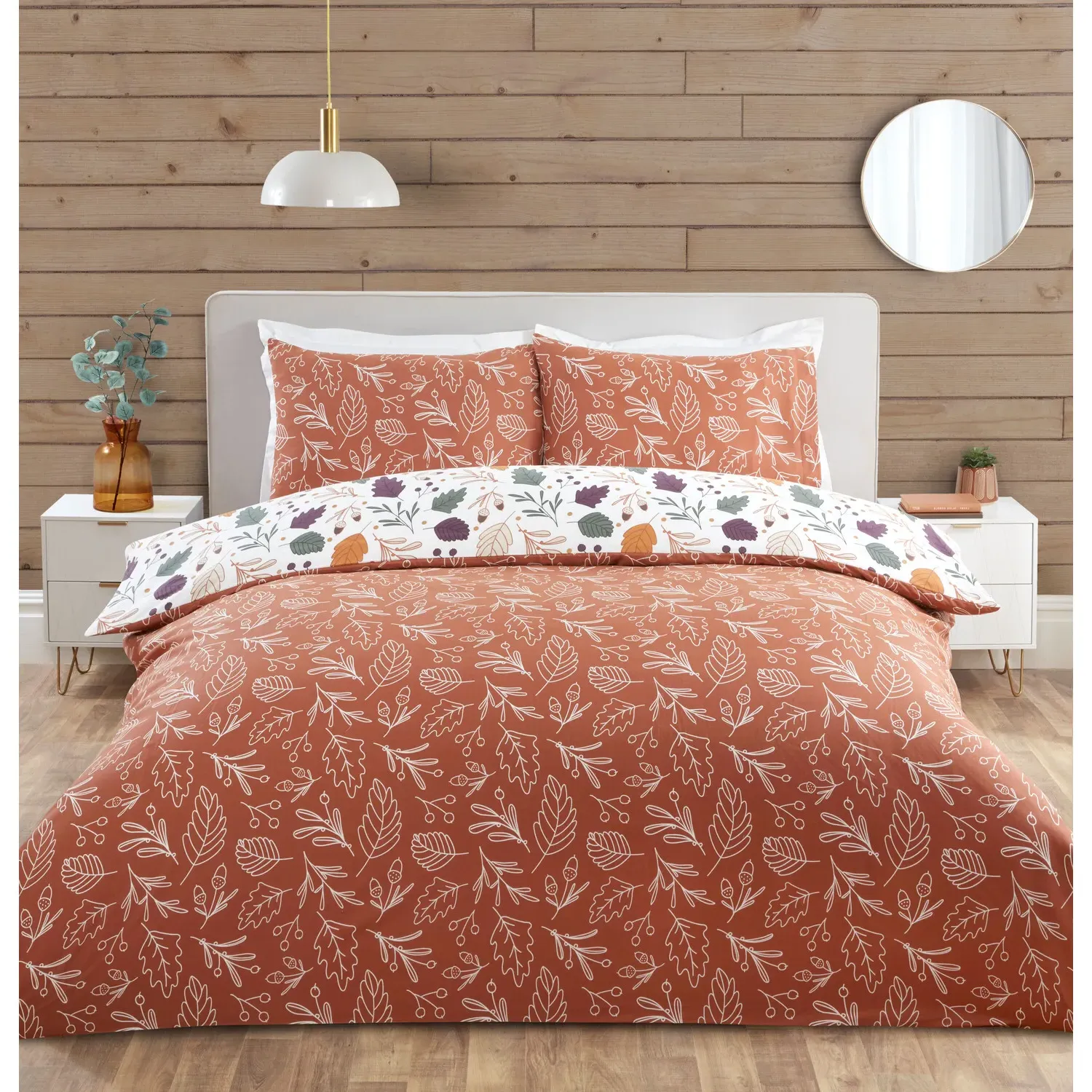 Autumnal Leaves Super King Duvet Cover Set - Rust image