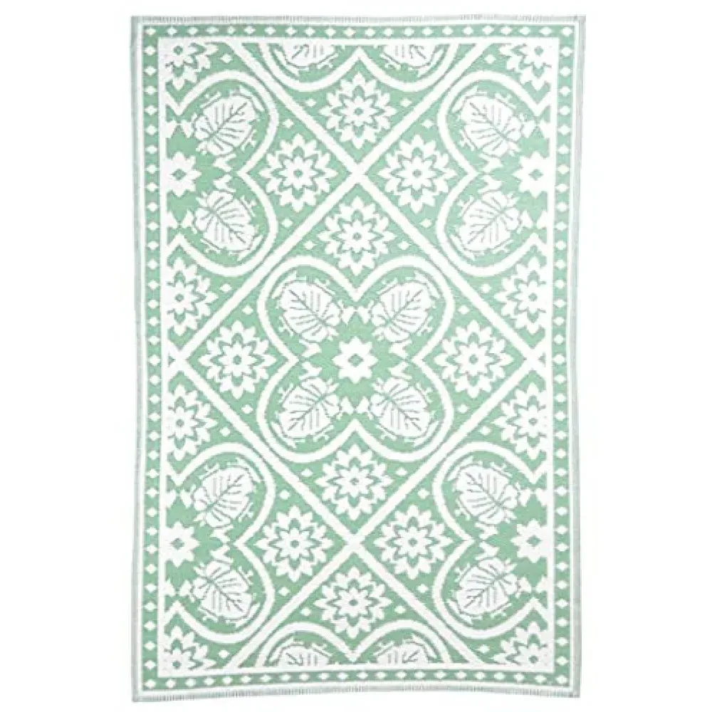 Green and White Tiles Outdoor Carpet - Green, PP