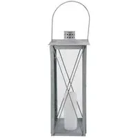 Large Lantern Candle Holder - Silver, Zinc