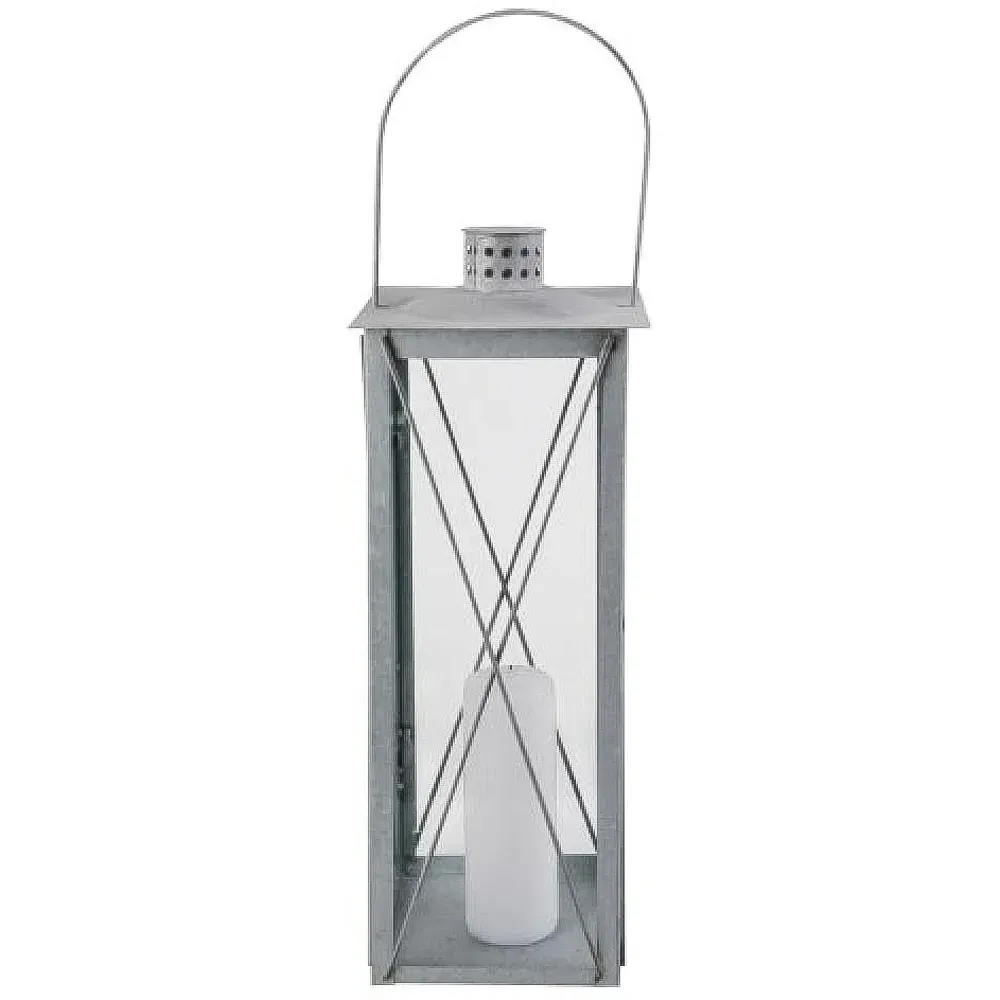 Large Lantern Candle Holder - Silver, Zinc