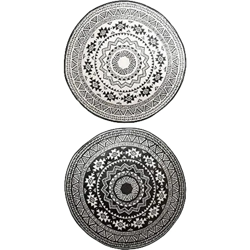 Round Decorative Outdoor Carpet - Black and White image