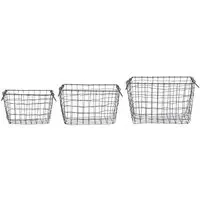 Set of 3 Large Rectangular Wire Baskets - Grey
