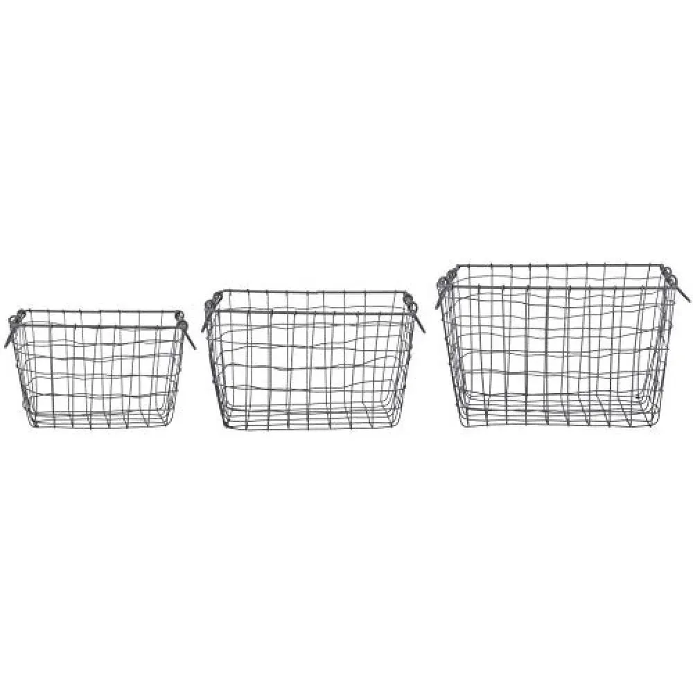 Set of 3 Large Rectangular Wire Baskets - Grey image