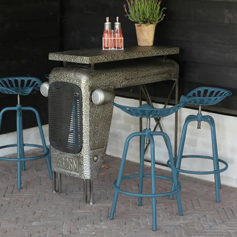 Tractor Height Adjustable Bar Stool - Blue, Cast Iron