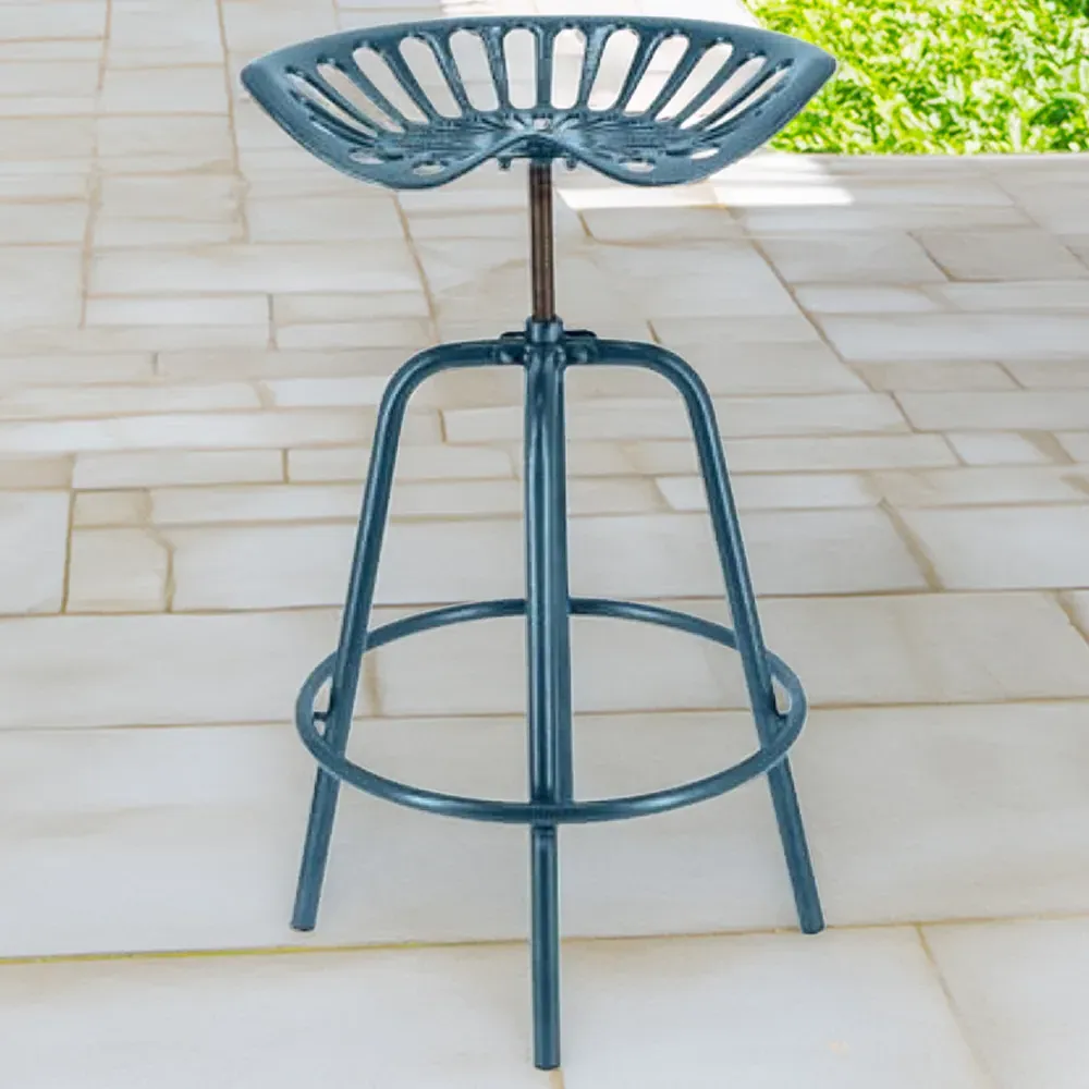 Tractor Height Adjustable Bar Stool - Blue, Cast Iron image