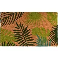 Tropical Leaf Print Coconut Fibre Coir Doormat - Green