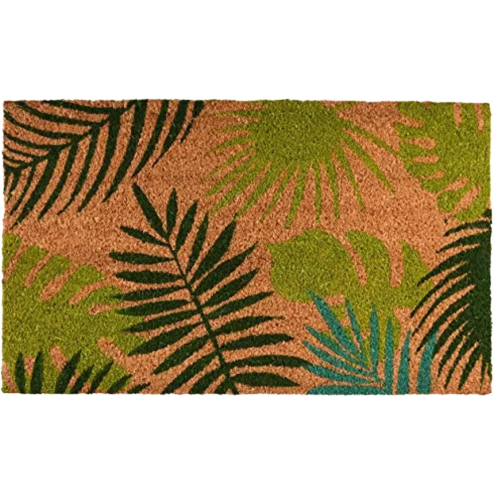 Tropical Leaf Print Coconut Fibre Coir Doormat - Green image