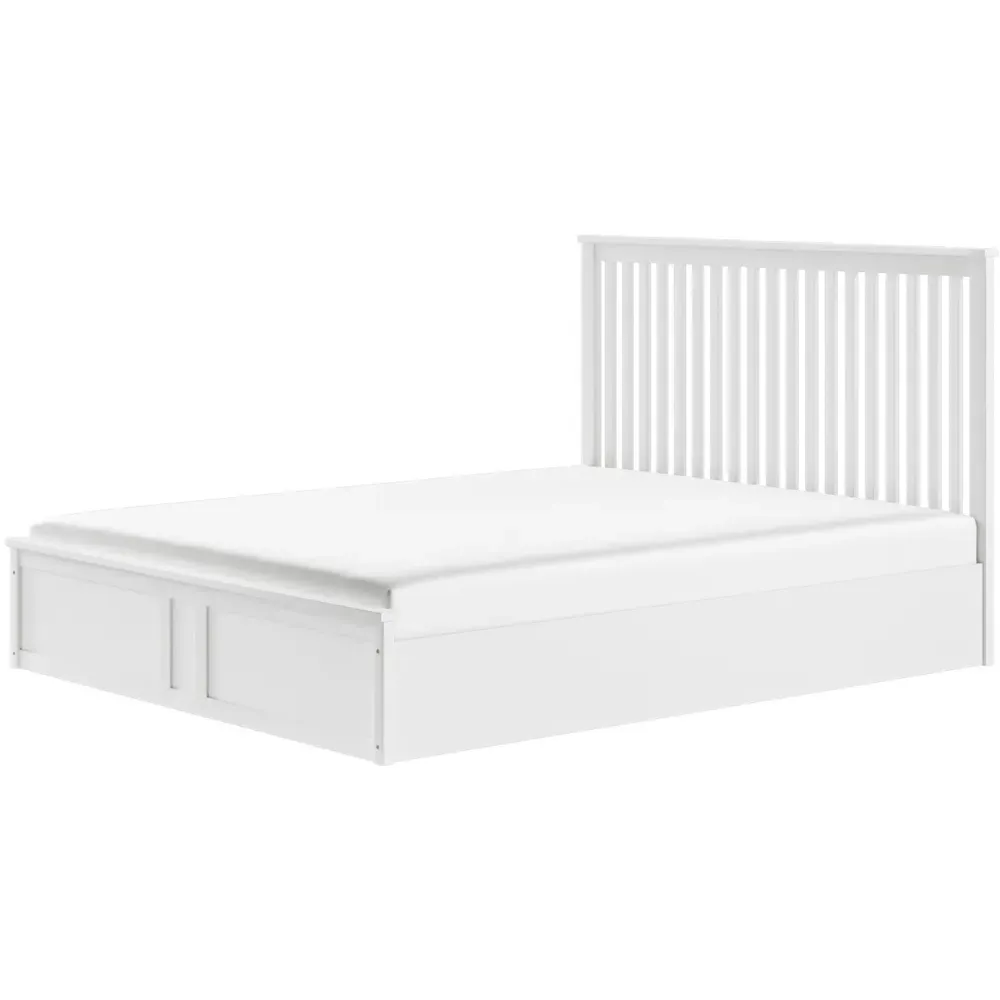 Airedale Double Ottoman Bed with Storage - White, Wood