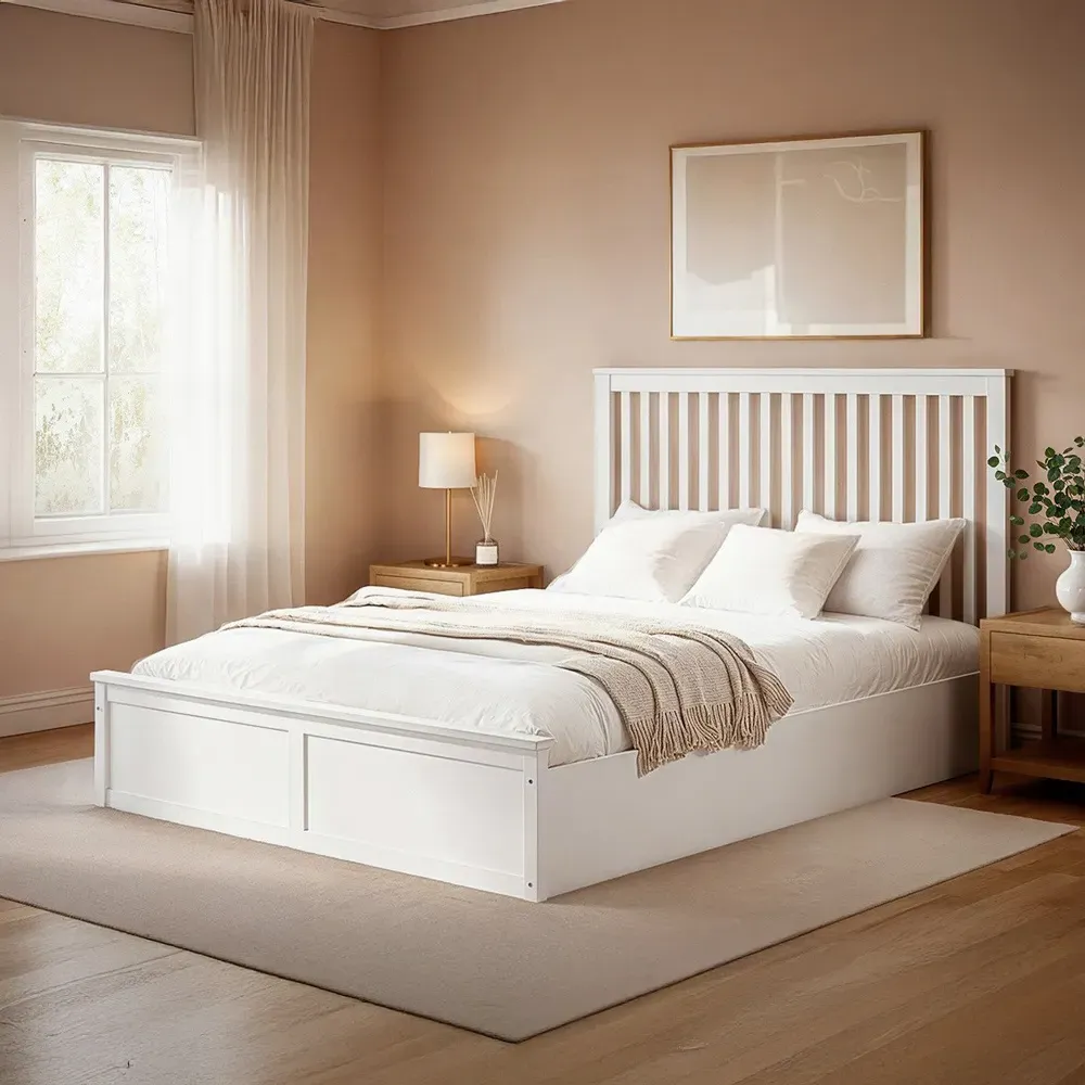 Airedale Double Ottoman Bed with Storage - White, Wood