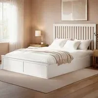 Airedale Double Ottoman Bed with Storage - White, Wood