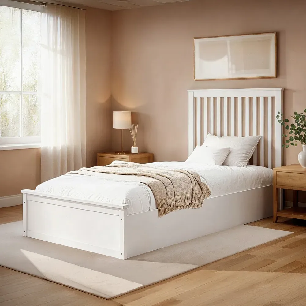Airedale Single Ottoman Bed with Storage - White, Wood