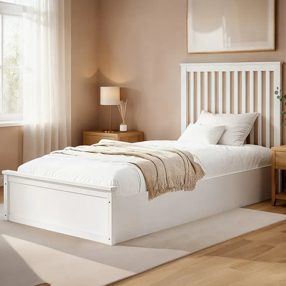 Airedale Single Ottoman Bed with Storage - White, Wood image