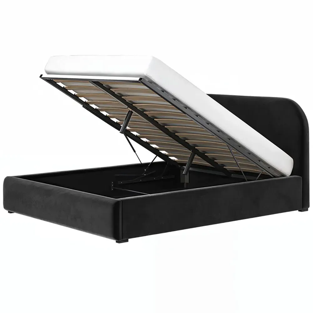 Alba Double Ottoman Bed with Storage - Black, Velvet