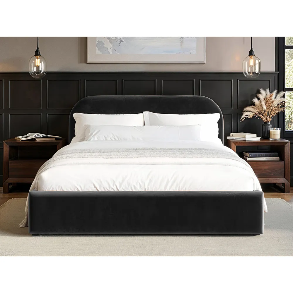 Alba Double Ottoman Bed with Storage - Black, Velvet