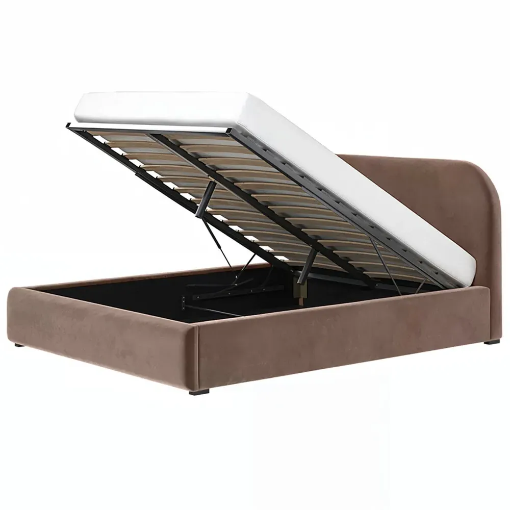 Alba Double Ottoman Bed with Storage - Brown, Velvet