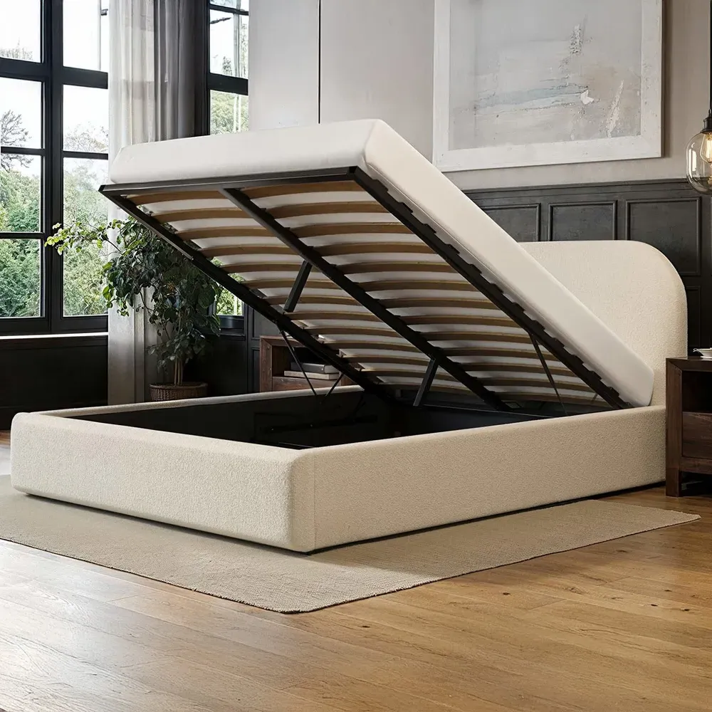 Alba Double Ottoman Bed with Storage - Cream, Boucle