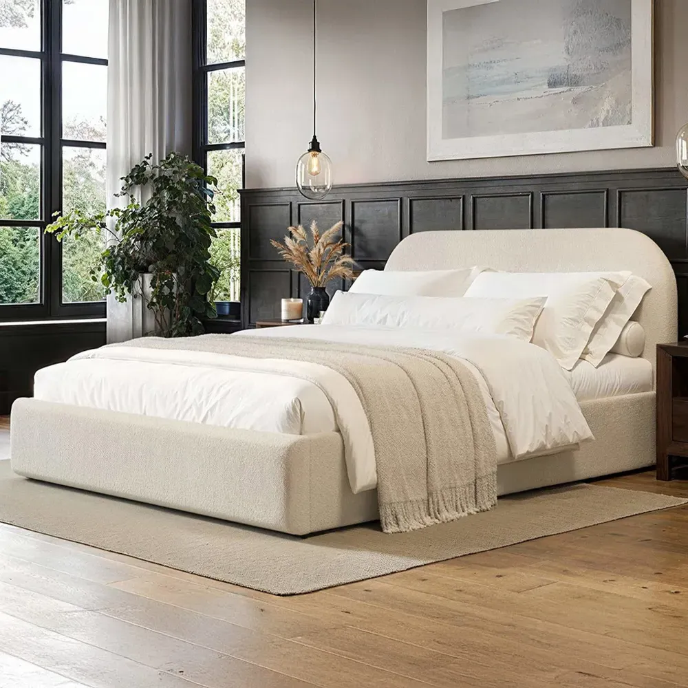 Alba Double Ottoman Bed with Storage - Cream, Boucle