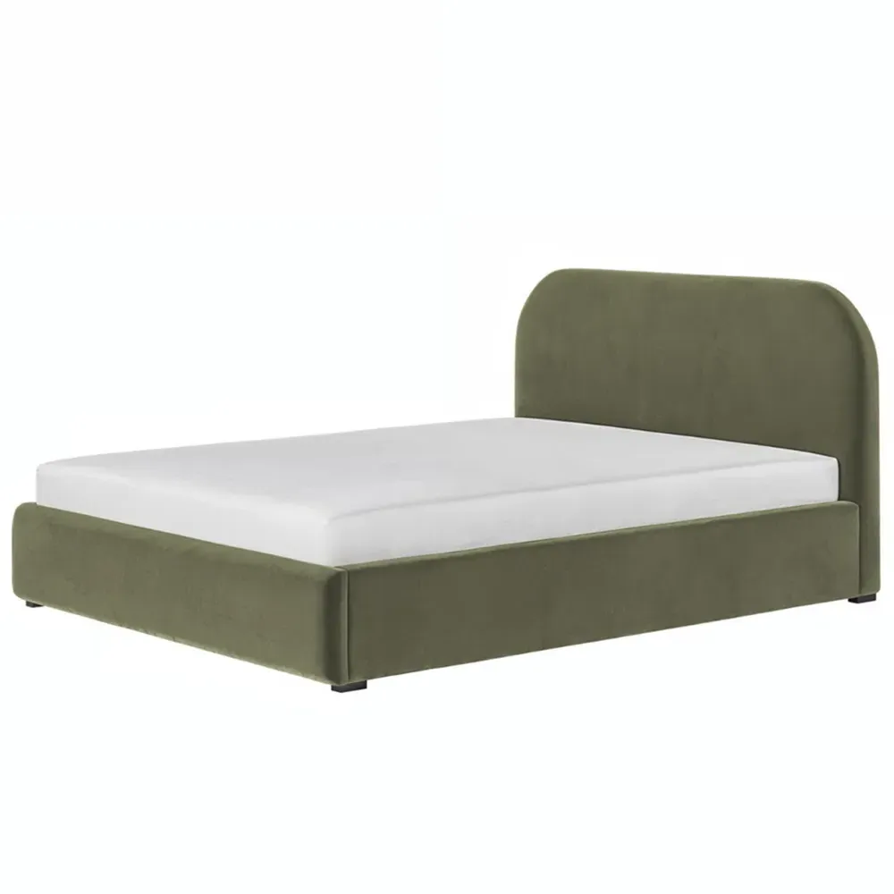 Alba Double Ottoman Bed with Storage - Green, Velvet