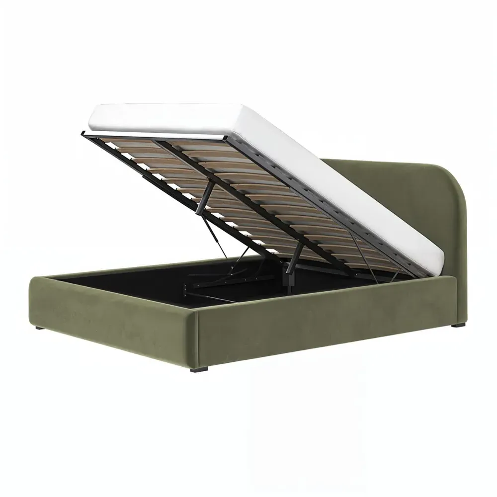 Alba Double Ottoman Bed with Storage - Green, Velvet