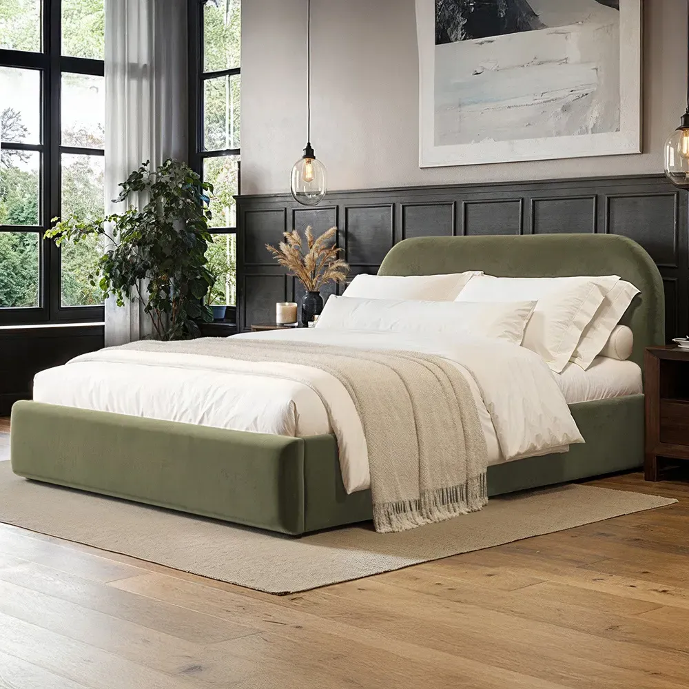 Alba Double Ottoman Bed with Storage - Green, Velvet