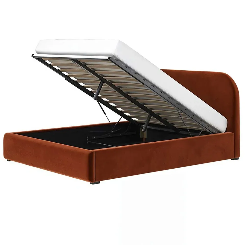 Alba Double Ottoman Bed with Storage - Orange, Velvet