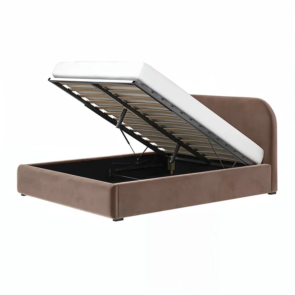 Alba King Size Ottoman Bed with Storage - Brown, Velvet