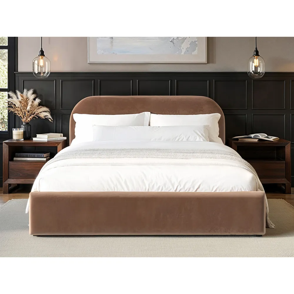 Alba King Size Ottoman Bed with Storage - Brown, Velvet